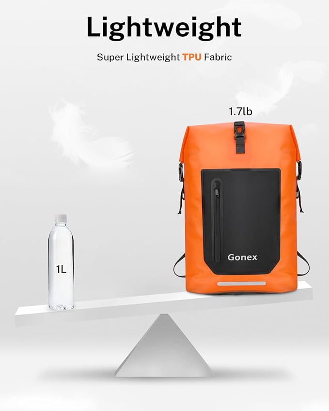 Gonex Ultralight Waterproof TPU Backpack 55L Roll Top Dry Bag with Comfortable Padded Back Panel for Kayaking Boating Camping Fishing TravelOrange