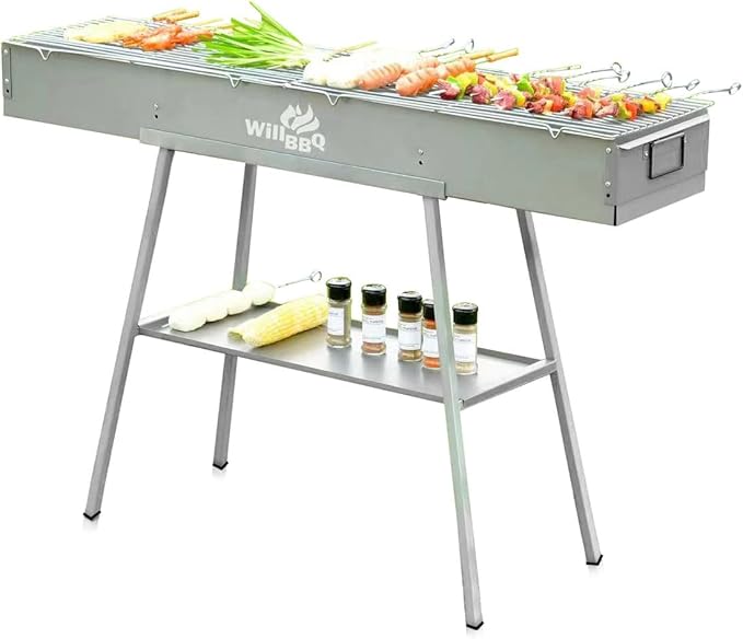 WILLBBQ Charcoal Grills Commercial Quality Portable Hibachi BBQ Lamb Skewer Detachable‌ Camping Barbecue Grill for Backyard Outdoor Cooking Use(39.4x10.3x5.1 inch)