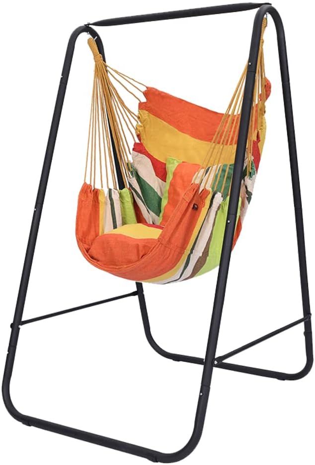 Hammock Chair with Stand - Heavy-Duty Max 450 Lbs Swing Stand for Indoor/Outdoor Patio Yard (Orange)