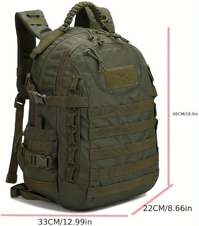 9.25gal Men'S Tactical Backpack - Durable Polyester Sports Bag with Multiple Compartments for Camping Hiking &amp Safari Olive Green Zip Closure Independence Day &amp Easter Gift Idea Camping B
