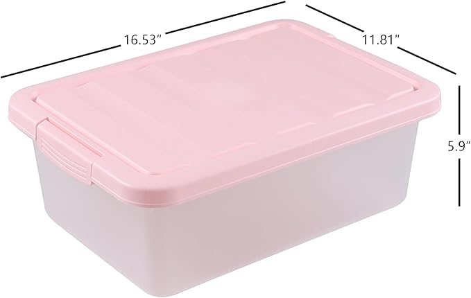 Rosebloom 14 Quart Plastic Storage Box Latching Storage Bin with Pink Lid 2 Packs