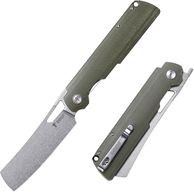 4.01 Chef Folding Knife Camping EDC Pocket Knife for Man Micarta Handle with Pocket Clip for Outdoor Cooking Fishing &amp Hiking.59-60 HRC D2 Steel Stonewash Blade. XUN119A-GMSt