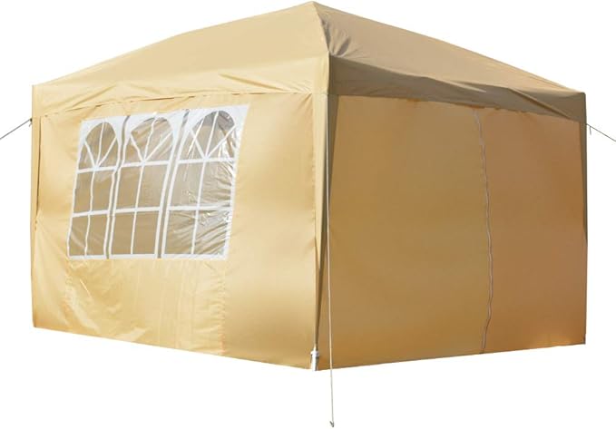 Pop Up Canopy with 4 Sidewalls 4 Ropes 8 Stakes Adjustable Legs for Events Parties and Camping(118×118×100.39) (Khaki)