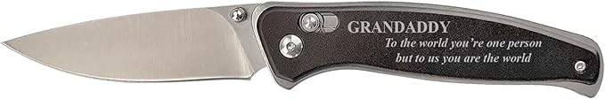 Grandaddy To The World You're One Person You Are The World 4.5 Sharp Blade Black Button Lock Folding Outdoor EDC Survival Fishing Hiking Hunting Aluminum Handle Knife with Pocket Clip Black
