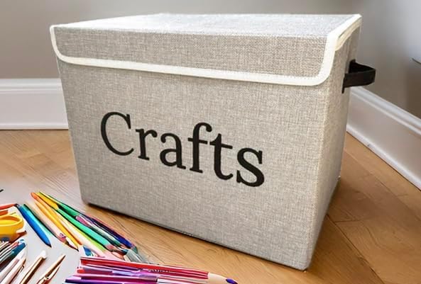 Craft Storage Box to keep your items neat and organized. Large Art and Craft bin with lid and handles. Stylish and space saving design.