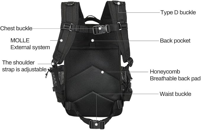 MOLLE Tactical Backpack for Outdoor Hiking and Camping Military Assault Pack with Multiple Compartments Waterproof Sports Rucksack for Adults