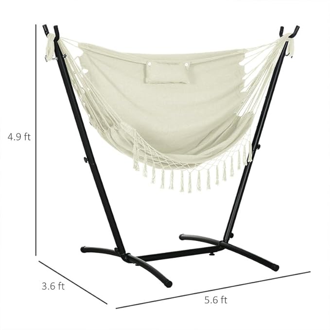 Luxurious Premium Cream White Hammock Chair with Stainless Steel Stand Accessory Storage Side Pocket and Comfort-Focused Headrest