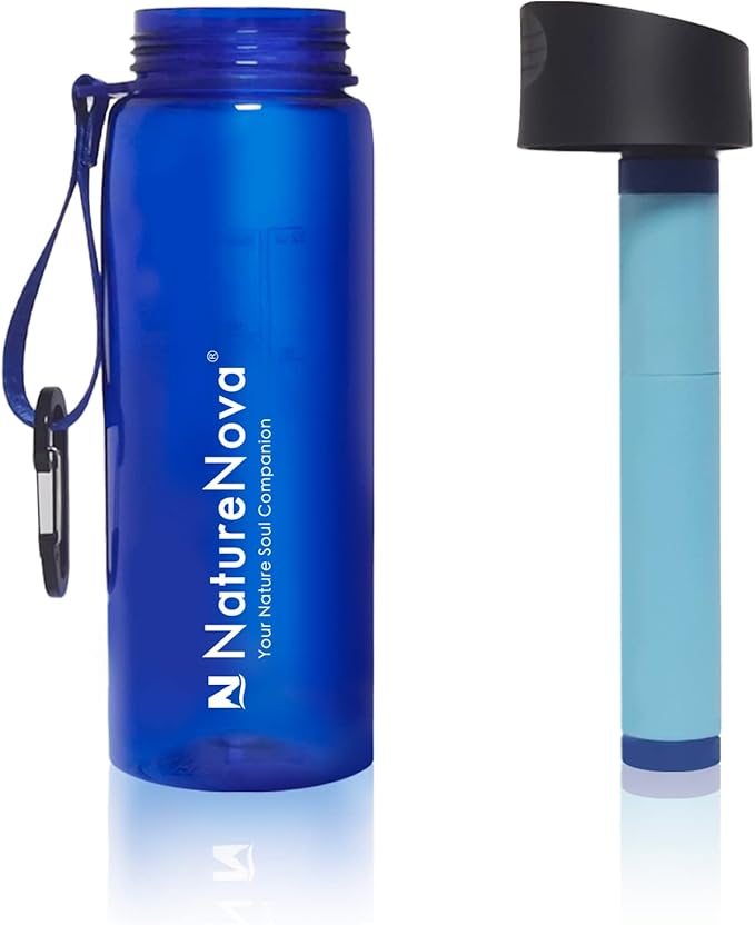 Water Filter Bottle with 4-Stage Integrated Filter Straw BPA Free for Camping Hiking Backpacking Emergency and Travel Black 650ml