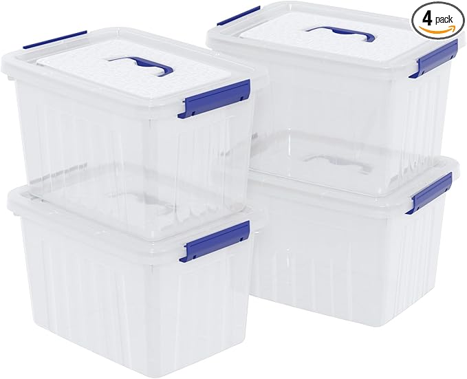 Vababa 4-Pack 10 L Clear Plastic Latch Storage Boxes with Lids