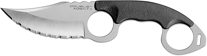 Cold Steel Double Agent II Serrated Edge Durable Lightweight Japanese AUS8A Steel Clip Point Shape 3 Fixed Blade Tactical Outdoor Hunting Knife Griv-Ex Handle Secure-Ex Sheath
