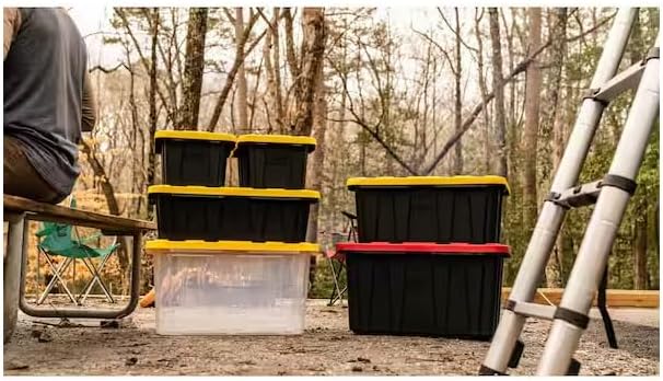 Heavy Duty Storage Tote Container Clear with Yellow Lid 9 Gallon Capacity Tough Plastic Construction
