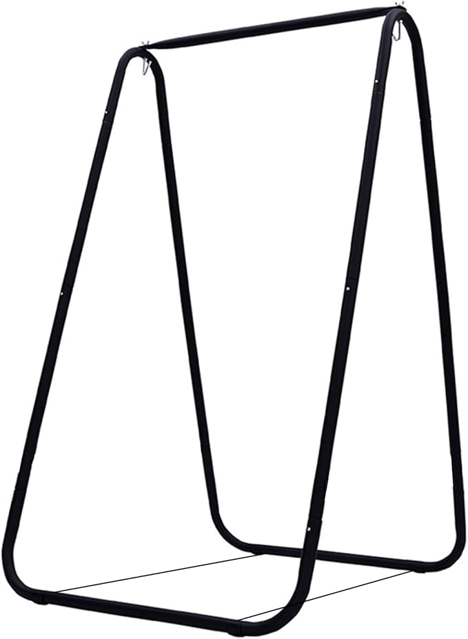 A-Shaped Metal Hammock Chair Stand with Rubber Mat Strong Load-Bearing220LBS Multi-Use Swing Stand for Outdoor Indoorand Adjustable Design for RelaxationHeavy-Duty Steel Hammock Stand Black