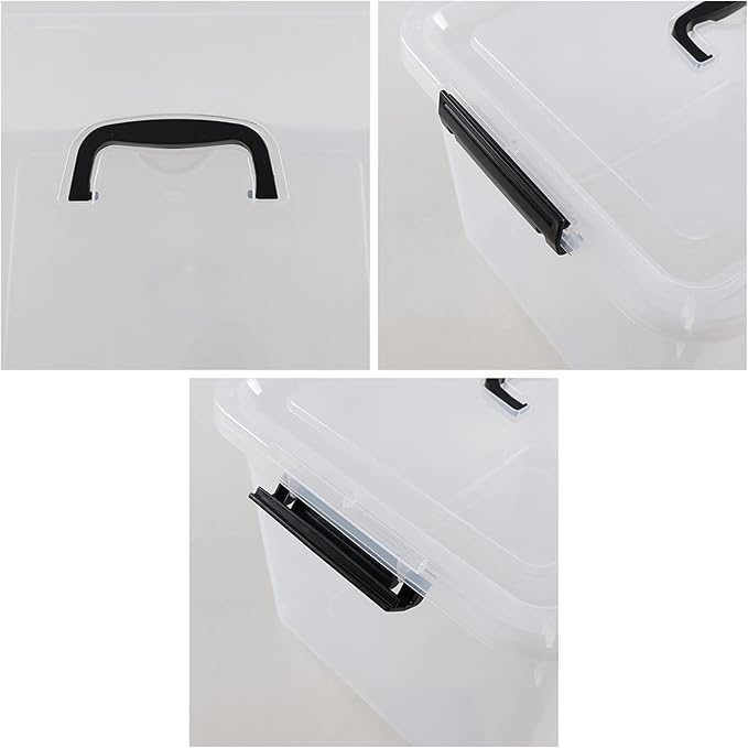 Esdiplot 4 Pack 17.5 L Clear Plastic Storage Box with Handle Stackable Latching Container Bins with Lid