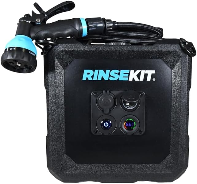 Camp Shower 4 Gallon Capacity 12 Volt Battery Powered Heat The Water Through Hyperheater (Heater Sold Separately) 5 Setting Spray Nozzle 7 Feet Long Hose Portable