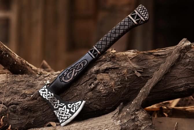 SHINY CRAFTS® Handcrafted Viking Axe – Nordic Engraved Blade with Wooden Handle Unique Gift for Men Collectors and Fantasy Enthusiasts (SCA-28)