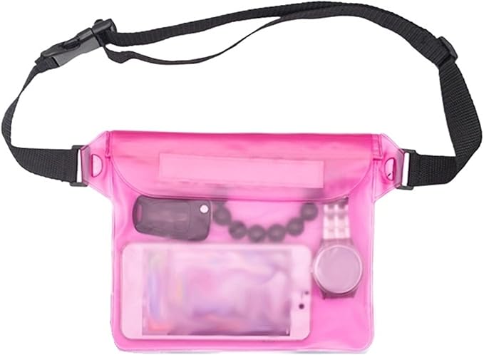 Waterproof Dry Bag 3 Layers High Waterproof Sealing Swimming Bag Large Size Transparent Underwater Dry Protection Bag for Mobile Phone for SwimmingBoating(Pink)
