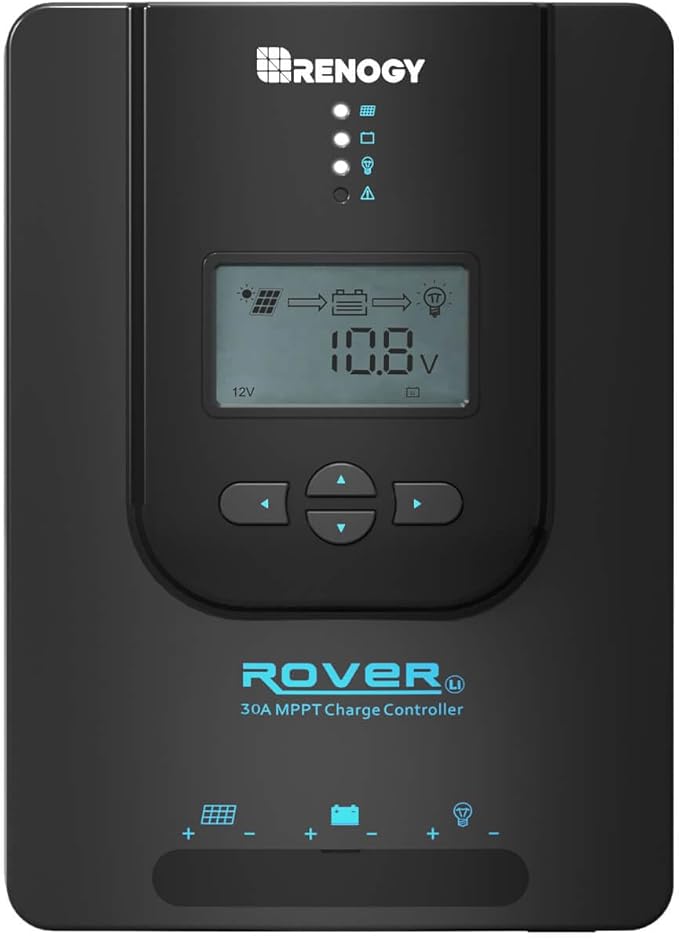 Rover 12V/24V 30A Charge Controller with MPPT- DC Input Solar Controller for RV/Marine Auto Parameter Adjustable LCD Display Solar Panel Regulator fit for Gel Sealed Flooded and Lithium Battery