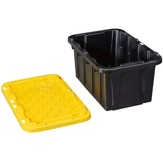 Juggernaut Storage 4 Pack Plastic Tote with Lid for Organization 5 Gallon Black/Yellow