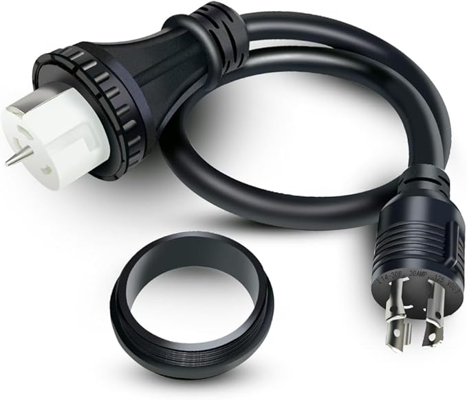 NEMA 3ft L14-30P to 50A SS2-50R with Locking Ring 120V/240 30 Amp 4 Prong Male to 4 Prong Twist Lock Receptacle Generator RV Marine Shore Boat Power Cord Adapter