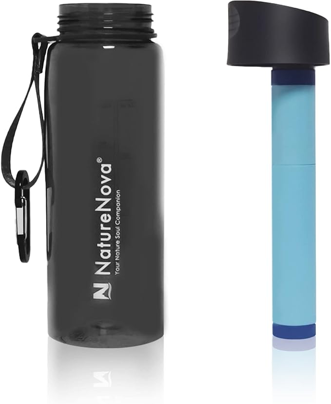 Water Filter Bottle with 4-Stage Integrated Filter Straw BPA Free for Camping Hiking Backpacking Emergency and Travel Black 650ml