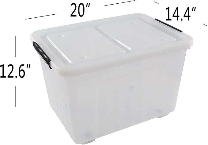4-pack 50 Quarts Lidded Storage boxes Large Clear Plastic Bins with Wheels