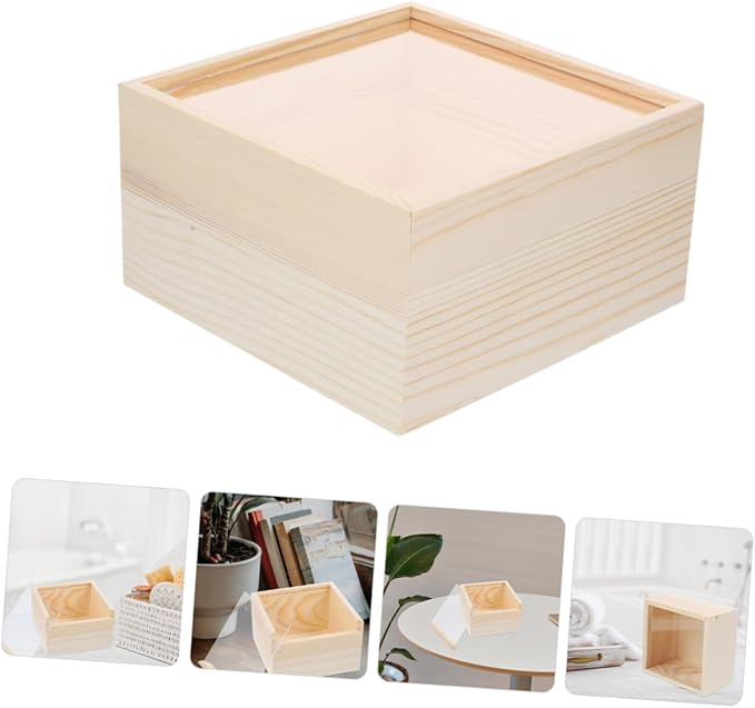 2Pcs Acrylic Storage Box Slide Lid Organizing Wood Container for Home Office and Craft Supplies