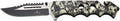 THIRD Assisted Folding Knife 17141G Aluminium Handle with camo Coated Grey Skull Pattern Holes in The Handle and Skull. with Clip