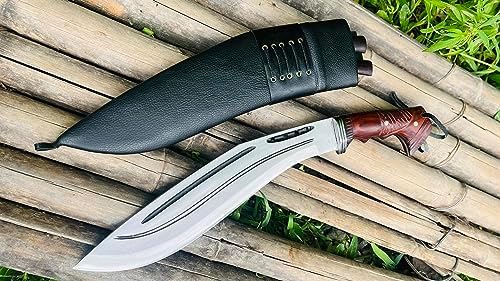 12 Full Tang Farmer Hunting Kukri - Handmade Survival Khukuri - High Carbon Steel Machete - Tactical Knife with Rosewood Handle - Ready to Use
