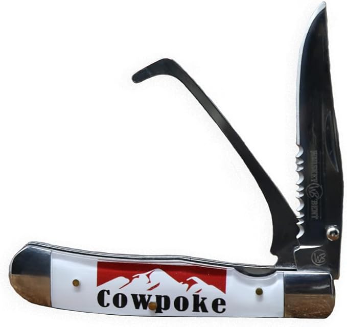 WHISKEY BENT HAT CO. Trapper Folding Pocket Knife with Hoofpick 4.125 Closed Length 440C Stainless Steel Blades (Cowpoke)