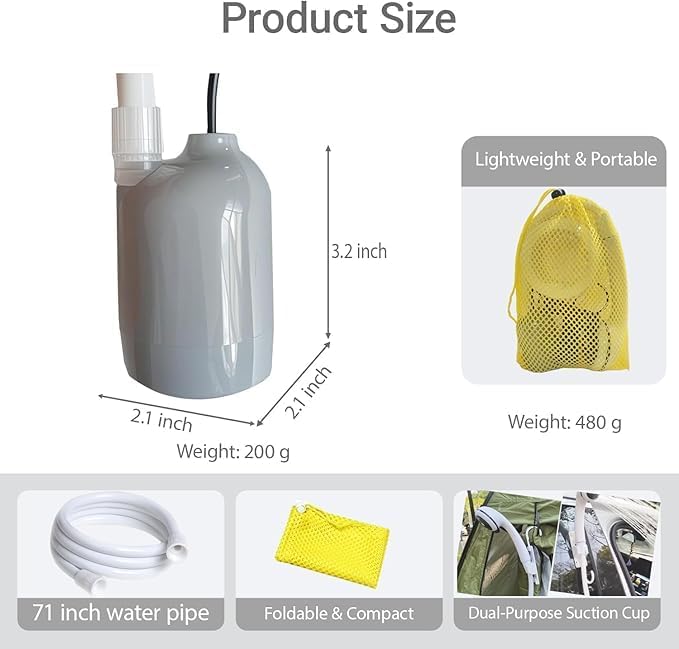 Portable 12V High Pressure Camp Shower Pump Compatible with Car Lighter Plug&ampPD Fast Charging Portable Power Banks by USB-COutdoor Shower for Camping