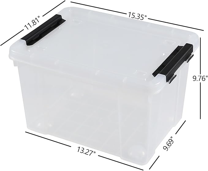 4 Pack 23 L Plastic Storage Bins with Wheels Clear Storage Latch Box with Lids