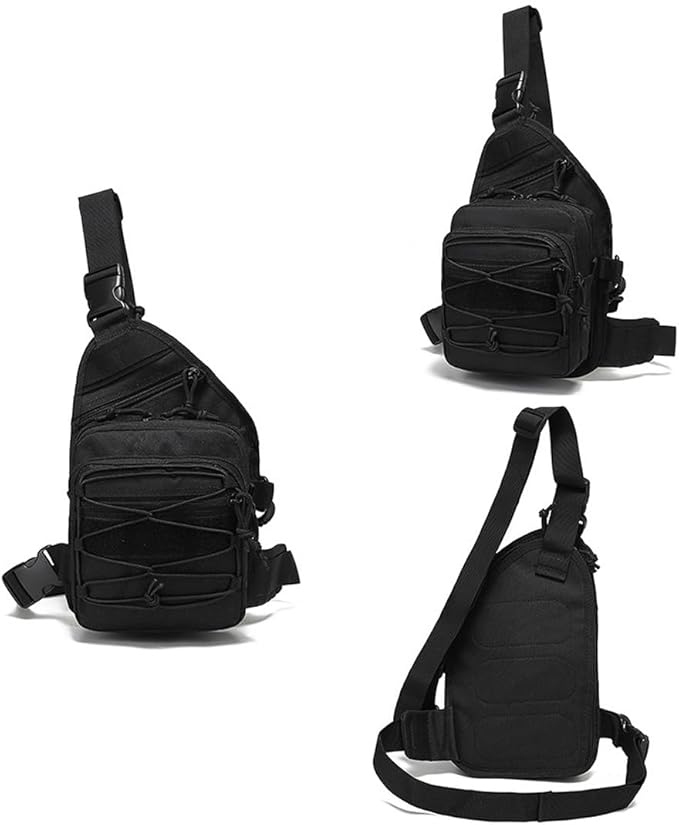 Tactical Shoulder Sling Bag Outdoor Military Small Crossbody Chest Pack Sling Daypack for Men Traveling Trekking Camping Fishing (Black)