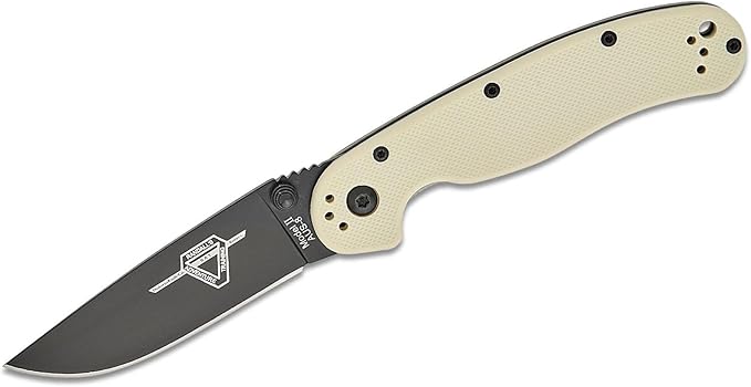 Ontario Knife Company Rat II Black Coated AUS-8 Stainless Steel Drop-Point Blade Folding Pocket Knife Bone-Colored Nylon Handle Liner Lock Knife Everyday Carry Knife – ON8862BONE