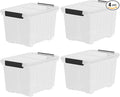 4-Pack 35 Quart Plastic Storage Bin with Secure Lid and Latching Buckles Stackable Wheeled Container Box