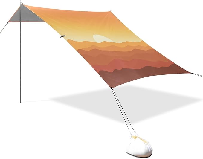 xigua Sunset Beach Tent Sun Shelter with Carrying Bag - Silver Coated Oxford Fabric Beach Canopy for Beach Camping Fishing - Includes Windproof Ropes Sandbags &amp Stakes