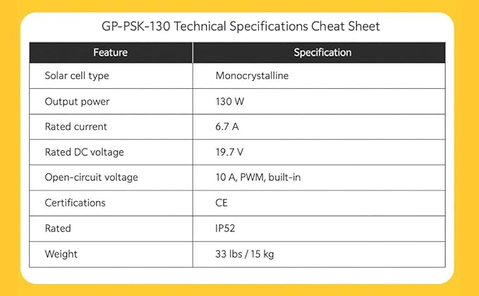 Go Power GP-PSK-130 130W Portable RV Solar Panel Kit - Folding Solar Panels with 10 Amp Controller Adjustable Legs Battery Clamps Nylon Case for Camping Boat &amp Off-Grid Use