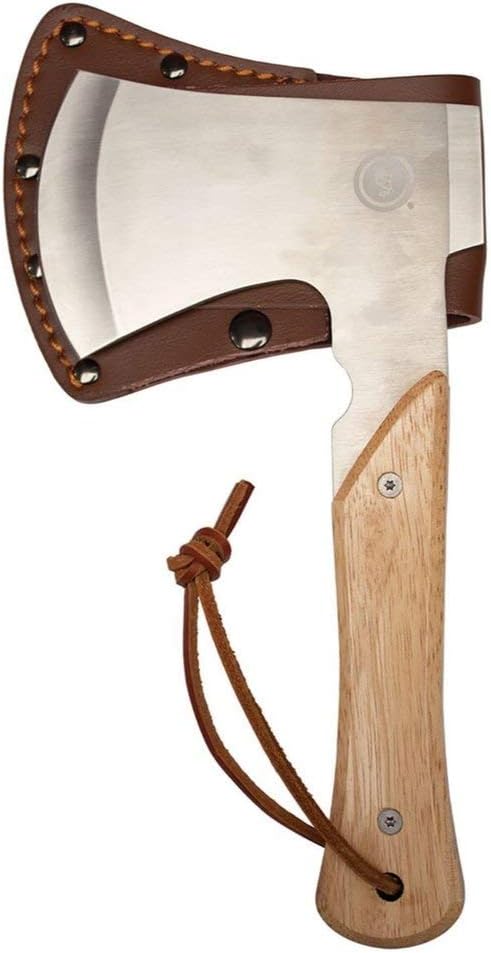 UST Heritage Camp Ax with Full Tang Design Stainless Steel Blade and Leather Sheath for Chopping Hiking Camping Backpacking and Outdoor Survival