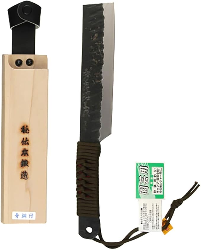 秀 存 昭三 by Mountain Blue Steel Machete 片刃 Wood Saya 53 – 180BK 180 mm