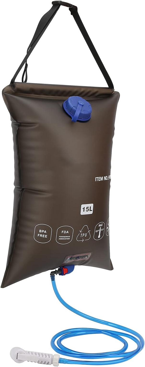 Semme 15L Portable Foldable Outdoor Shower Bag with Nozzle for Camping Hiking Beach and Swimming Easy Setup Design