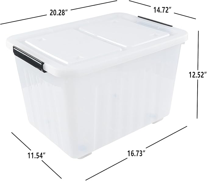 50 L 4 Packs Clear Large Storage Bin with Wheels Plastic Latching Boxes with Lid