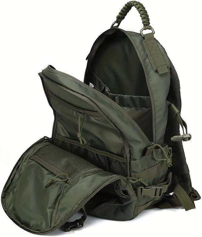 9.25gal Men'S Tactical Backpack - Durable Polyester Sports Bag with Multiple Compartments for Camping Hiking &amp Safari Olive Green Zip Closure Independence Day &amp Easter Gift Idea Camping B