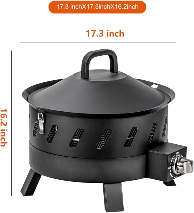 EcoNook 17.3 inch Portable Propane Fire Pits Gas Fire Pit Bowl for Outside with Lid &amp Handle Smokeless Gas FirebowlPropane Firepit for Camping Patio Yard Garden