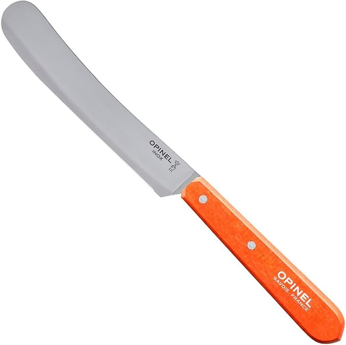 Opinel Brunch Knife Spreading Breakfast Knife with Wide Rounded Blade Micro-Serration Made in France (Tangerine)