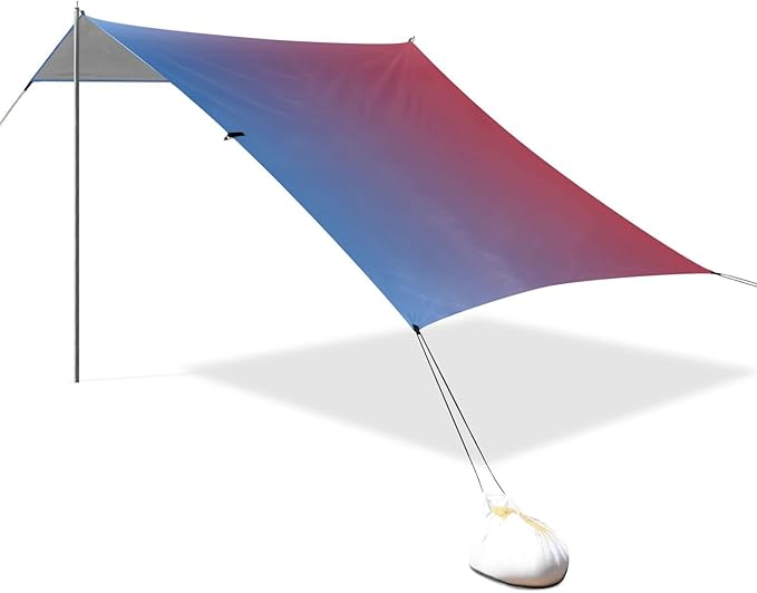 Blue Red Gradient Beach Tent &amp Canopy UPF50+ Protection Water-Resistant Large Sun Shelter with Sandbags Sand Shovel Poles for Camping Picnics Backyard