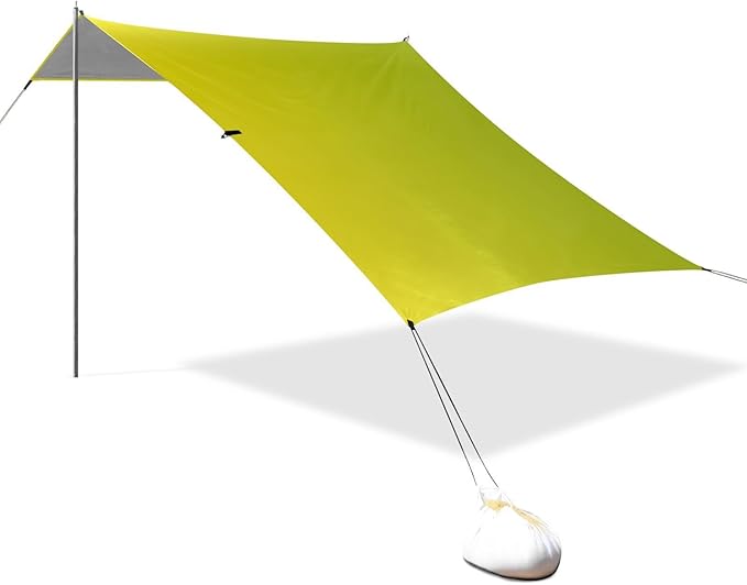 Yellow Gradient Foldable Beach Cabana UPF50+ Waterproof Large Portable Sun Shelter with Sand Shovel Sandbags for Backyard and Camping