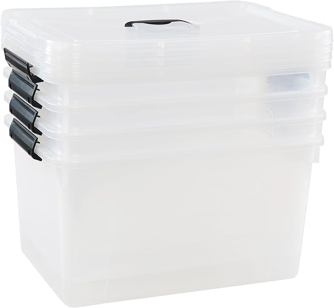 Esdiplot 4 Pack 17.5 L Clear Plastic Storage Box with Handle Stackable Latching Container Bins with Lid