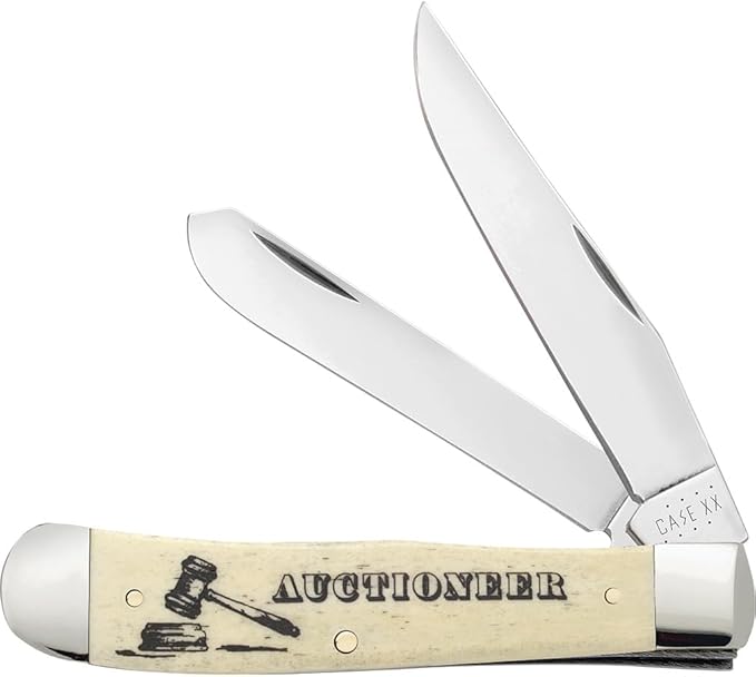 Case XX WR POCKET KNIFE AUCTIONEER NATURAL SMOOTH BONE TRAPPER 4 1/8 INCHES CLOSED ITEM #1067660