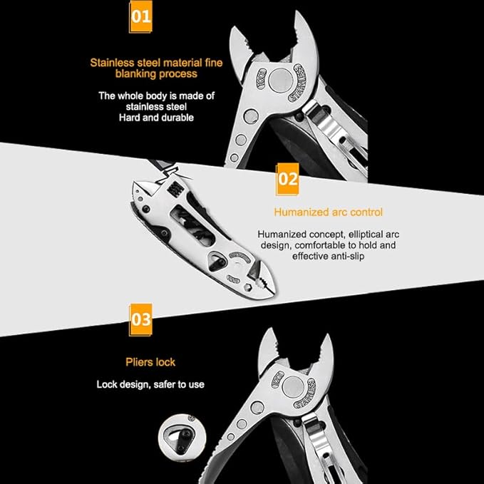 Multifunctional Stainless Steel Pliers &amp Mini Wrench Tool Set Wrench Pocket Kn-IFE Pliers Screwdriver Kit Portable Hand Tool Set for Outdoor Camping/652