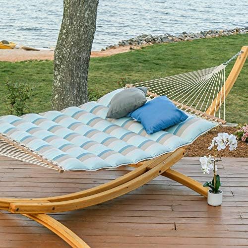 Hatteras Hammocks Gateway Mist Sunbrella Pillowtop Hammock with Free Extension Chains &amp Tree Hooks Handcrafted in The USA Accommodates 2 People 450 LB Weight Capacity 13 ft. x 55 in.
