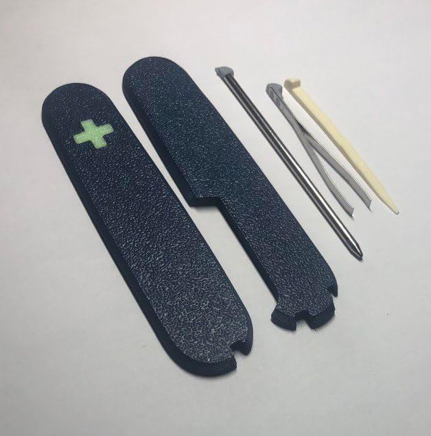 Replacement Covers For Victorinox Scales Plus 91mm Plastic Handles With Toothpick Tweezers And Ballpoint Pen Glowing Cross (Navy Blue)